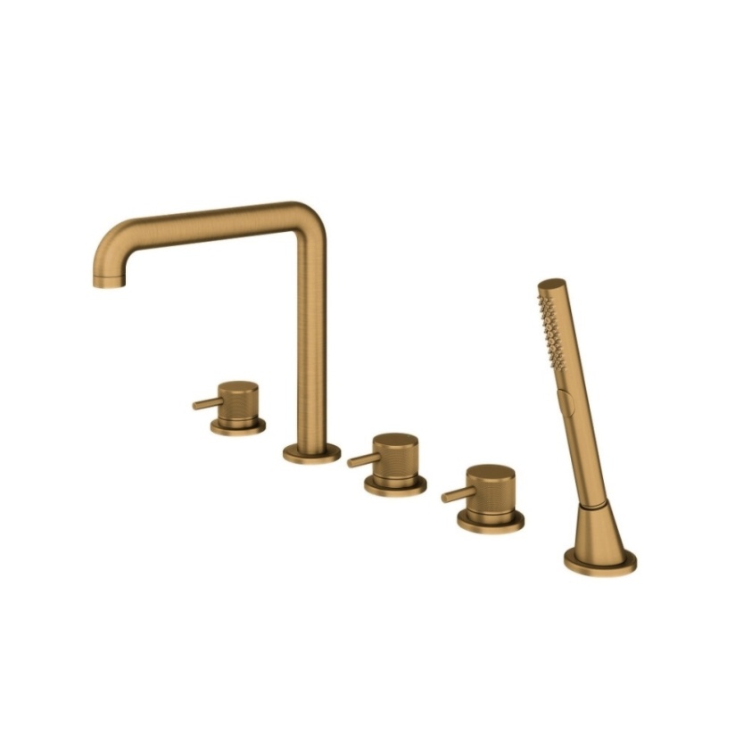 Product Cut out image of the Abacus Iso Pro Brushed Brass Deck Mounted 5 Tap Hole Bath Shower Mixer